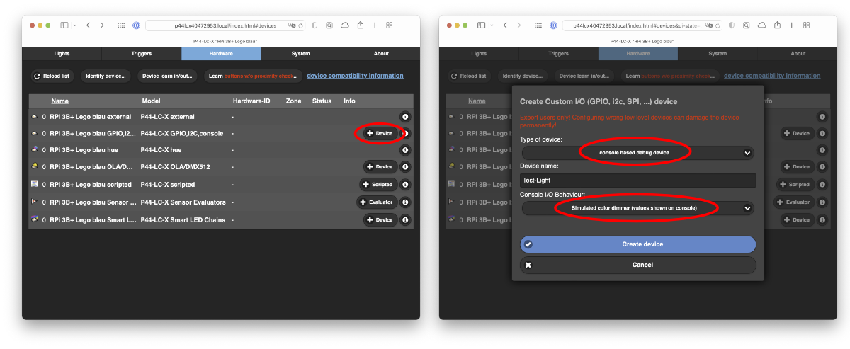Simulierte Farblampe mit Konsolenausgabe